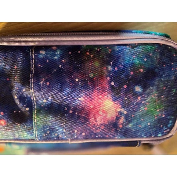 Choco Mocha Pencil Case Pouch Galaxy Print Purple Lavender Zippers Organizer - Picture 2 of 5